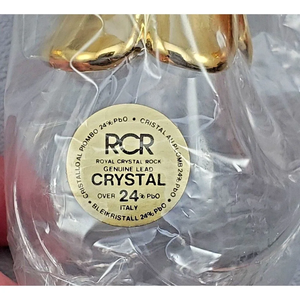Rooster Hen Salt & Pepper Shakers Royal Crystal Rock RCR Crystal Gold Italy